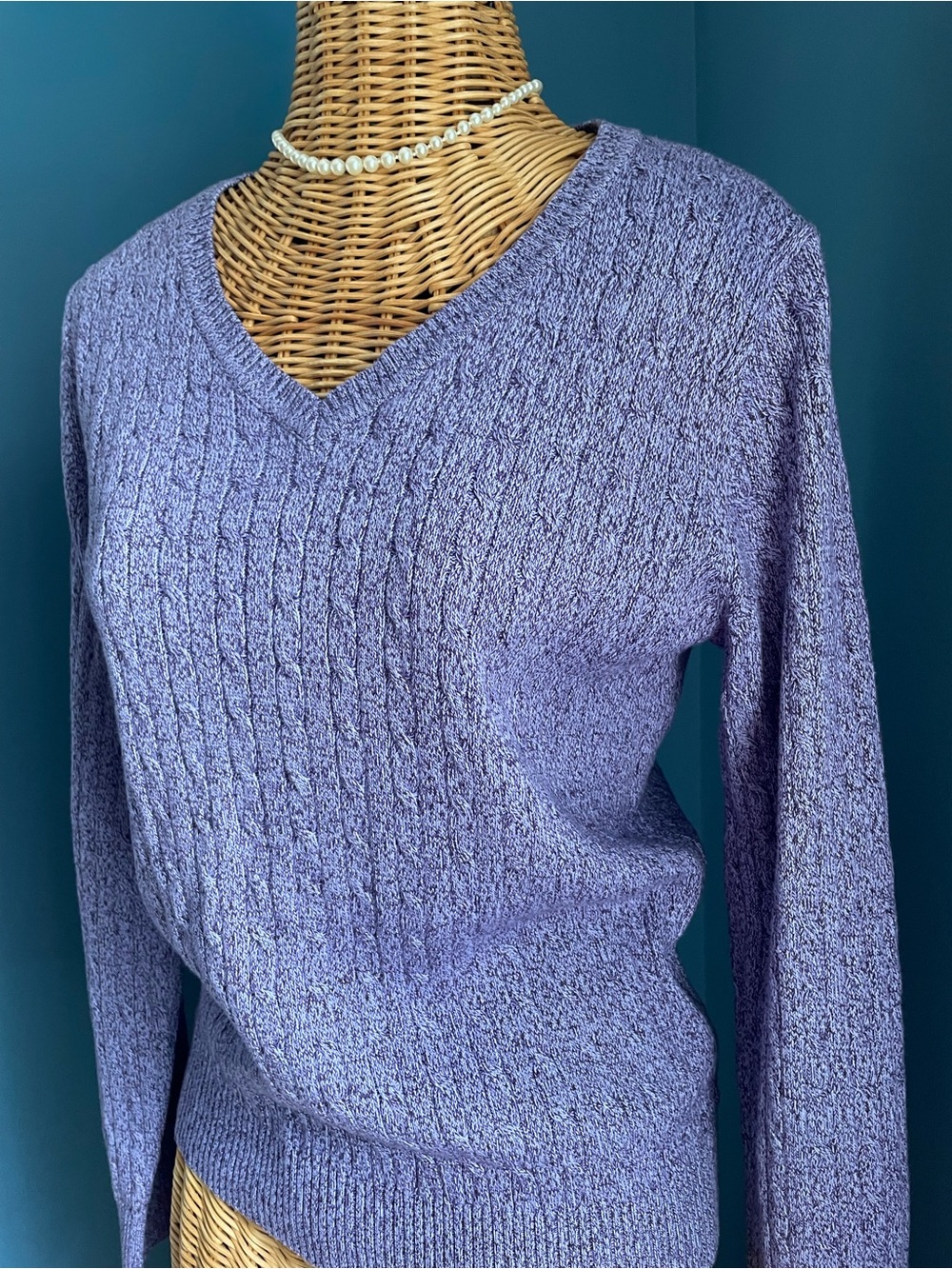 Karen Scott Purple Cable Knit V-Neck Sweater Size Small
